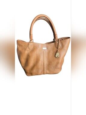 Cole Haan Cognac Pebbled Leather Tote Bag Pink Lining